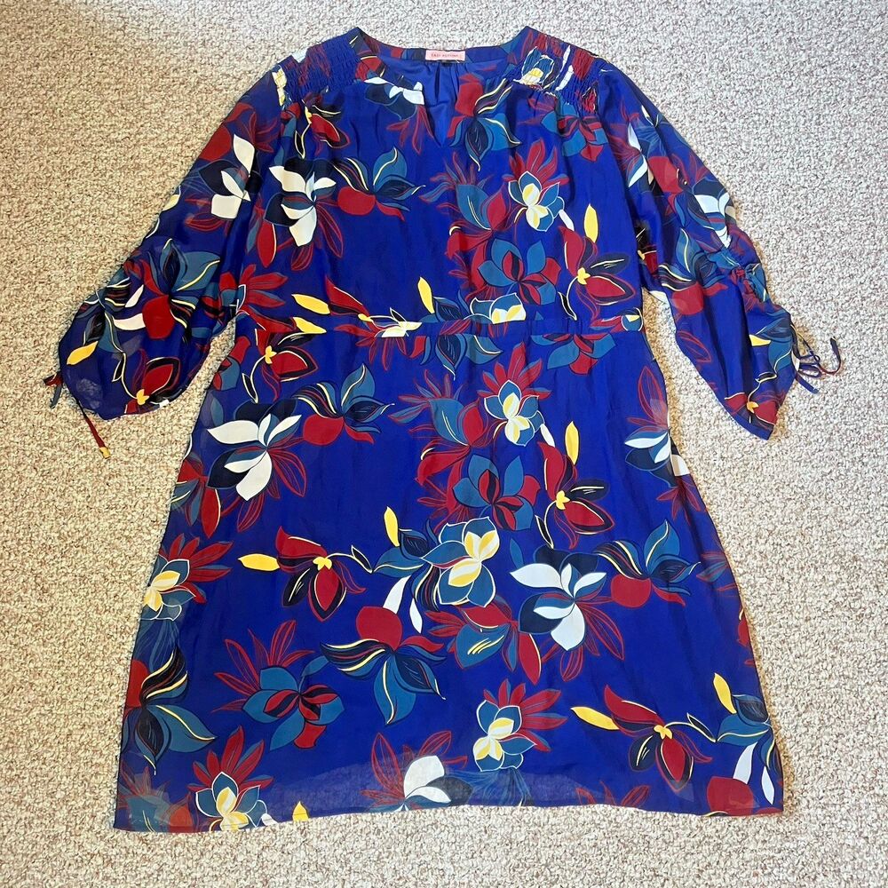 NWT East Adeline Womens Colorful Dress Plus Size 24 W Sheer Long Sleeve Blouson